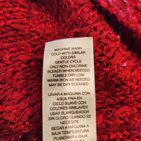 Chico's Women's Boatneck Red Sequin Shimmer 3/4 Sleeve Sweater Size Medium - Picture 6 of 7